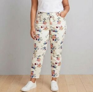 NWT Talbots Slim Ankle Jeans Floral Bouquet White Plus Size 16